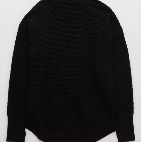 Offline By Aerie Home Stretch Quarter Zip Black Ribbed Size XS Oversized - Picture 5 of 11